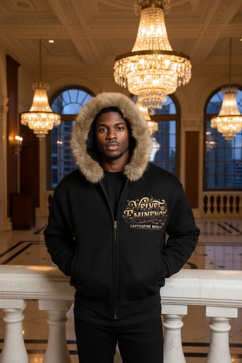 King Sun Fade Boxy Detachable Fur Hoodie