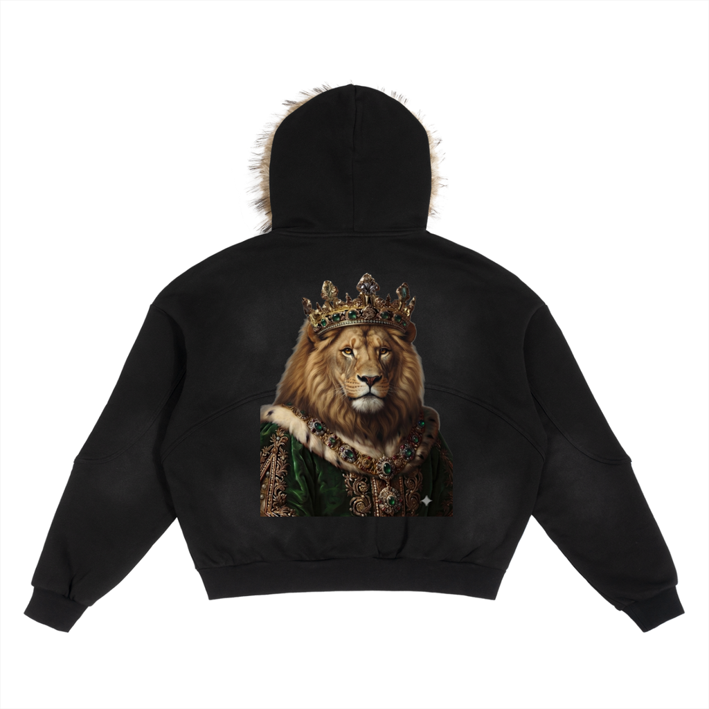 King Sun Fade Boxy Detachable Fur Hoodie