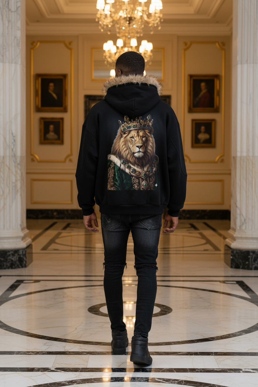 King Sun Fade Boxy Detachable Fur Hoodie